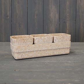 Earthy Oatmeal Chaff Trio Pots with Tray 23cm x 7.5cm H7.5cm detail page